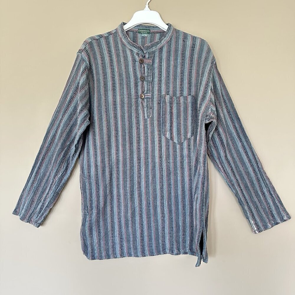 Kathmandu Imports Long Sleeve Tunic Top Women XL Boho Hippie 100% Cotton Pockets